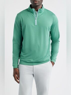 Peter Millar Crown Sport Perth Mélange Quarter Zip Pullover Size L Snow Pea